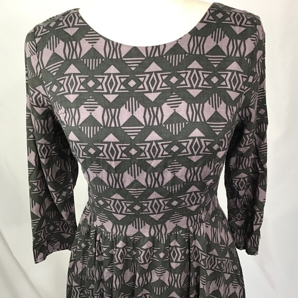 Nwt Lush Dress Size M Long Sleeve A Line Geometric Tribal Print Gray Purple - Picture 3 of 15